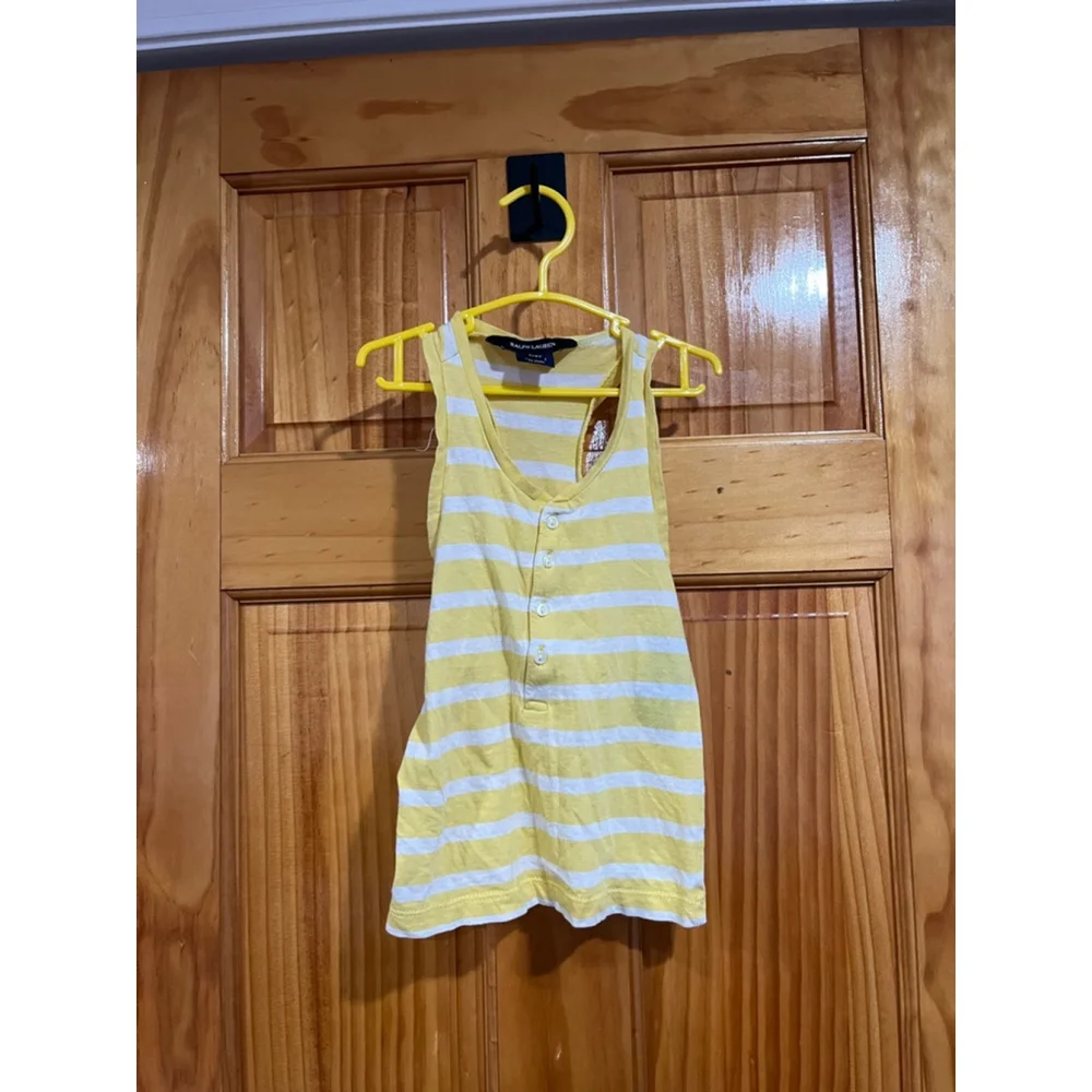 Ralph Lauren Toddler Girl Tank Top 3T Yellow White Striped Sleeveless Polo Logo